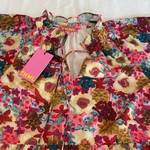 NWT Phoebe Tassel Tie Tiered Print THML Dress size XS Spring Rodeo  Cottagcore